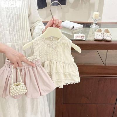 Set Bộ Quần Áo Bé Gái Áo Sát Nách Tăm Chỉ Xếp Tầng Quần Đùi Bí Lưng Chun Điệu Đà MINTSCLOSET GA2547
