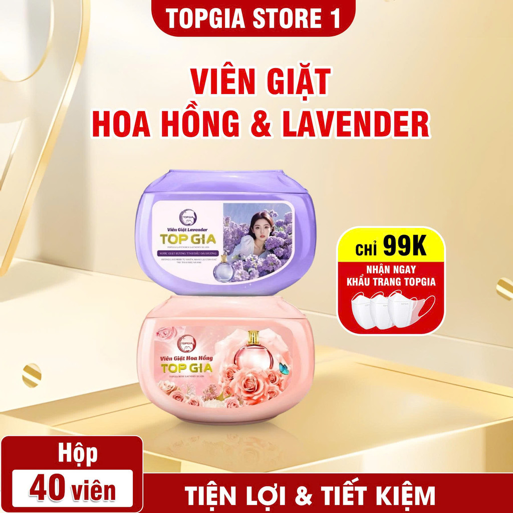 Viên giặt xả TopGia, hương hoa hồng và lavender, giặt sạch, tiết kiệm,an toàn cho bé