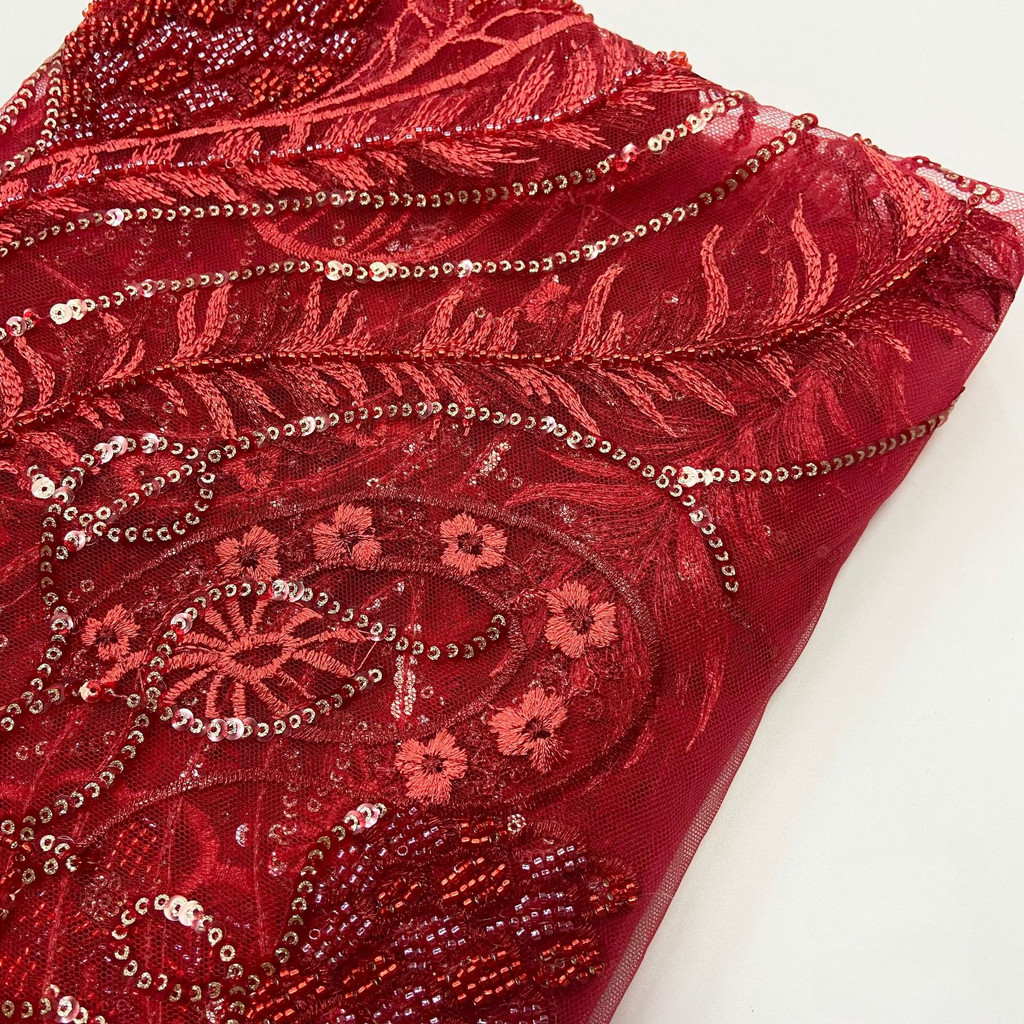 1 Mét Sequin Thêu Lưới Vải Hoa Chim Sequin Thêu Vải