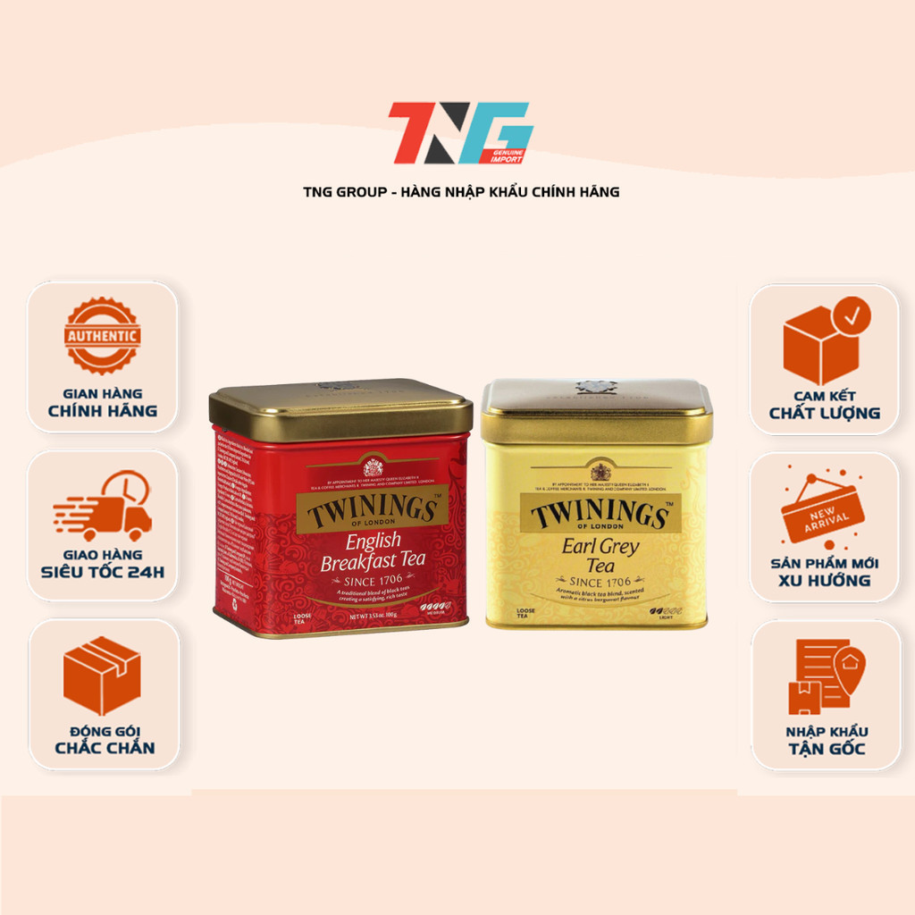 [HỘP 100gr] Trà Lá Lớn Twinings English Breakfast, Trà Lá Twinings London Strand Earl Grey