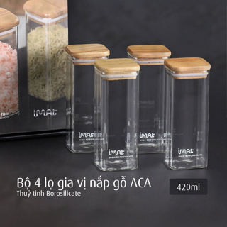  Bộ 4 lọ gia vị thuỷ tinh borosilicate ACA 420ml nắp gỗ 