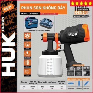  Máy phun sơn pin HUKAN G3-PS1400 Dung tích 1200ml Lưu lượng 700ml Công suất 450W 