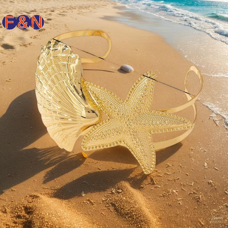 F & N Vintage Kim Loại Hoa Sao Biển Cánh Tay Trên Vòng Tay Vòng Tay Cho Nữ Màu Vàng Hình Học Mở Lắc 