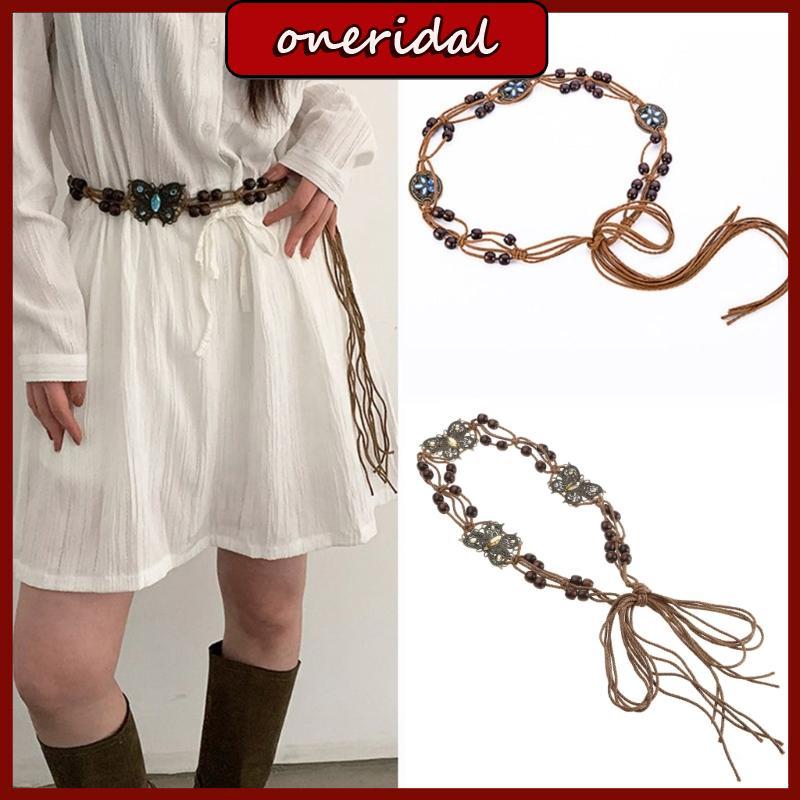 ONERI Phong Cách Bohemian Tua Rua Thắt Lưng Rộng Dây Dệt Thắt Lưng Thắt Lưng Boho Thắt Lưng