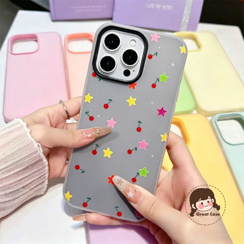 Ốp Điện Thoại Màu Trơn Dopamine Star Cherry Hoạt Hình Cho Samsung Galaxy S22 S24 Plus Ultra FE M12 F