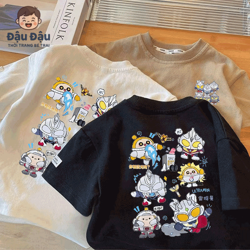 Áo Thun Bé Trai Họa Tiết Siêu Anh Hùng Chibi Ngộ Nghĩnh - Vải Cá Sấu Co Giãn 4 Chiều | Đậu Đậu