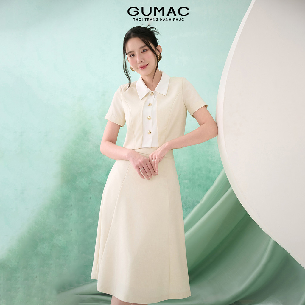 Set lẻ Áo kiểu nữ GUMAC lửng phối nẹp  AF07056 - Chân váy nữ GUMAC xòe rã tùng  VF07057