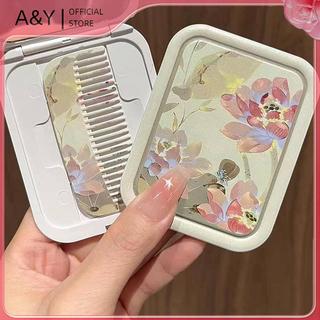 A & Y Lotus Flip-Top Gấp Gương Trang Điểm Di Động Bỏ Túi Gương Hình Chữ Nhật Gương Mỹ Phẩm Withb Dành Cho Nữ Bé Gái Ngoài Trời.