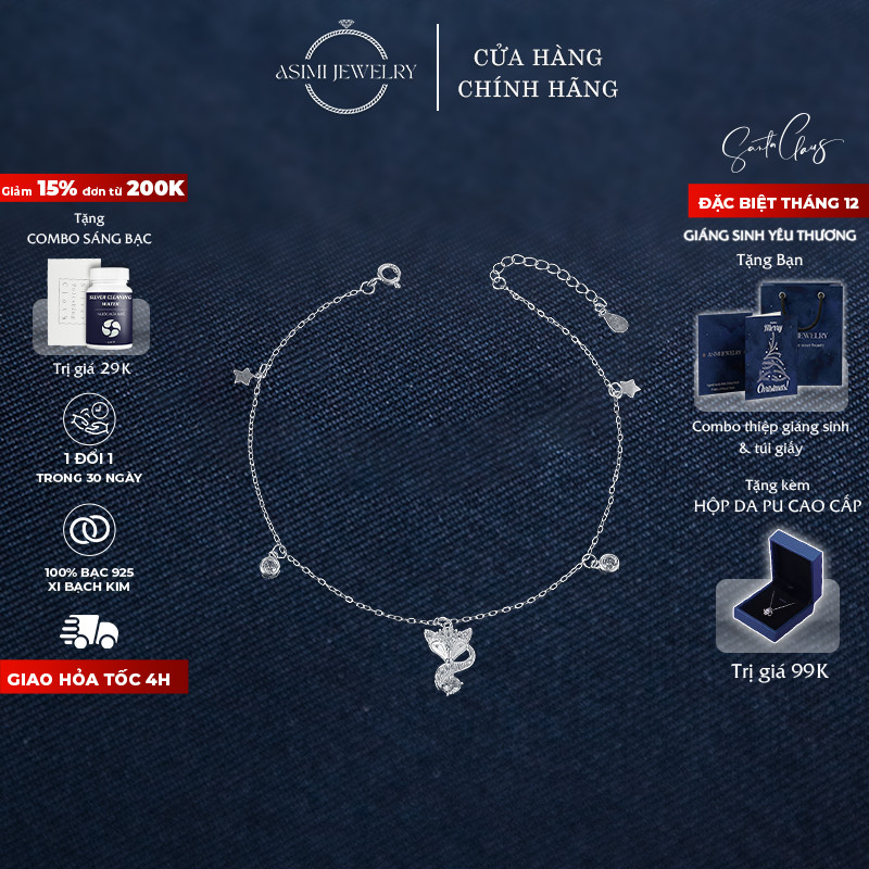  Lắc chân nữ bạc S925 Cáo Bạc Asimi Lắc chân bạc Ý S925 quyến rũ nữ tính Ahri's Whisper LC09 