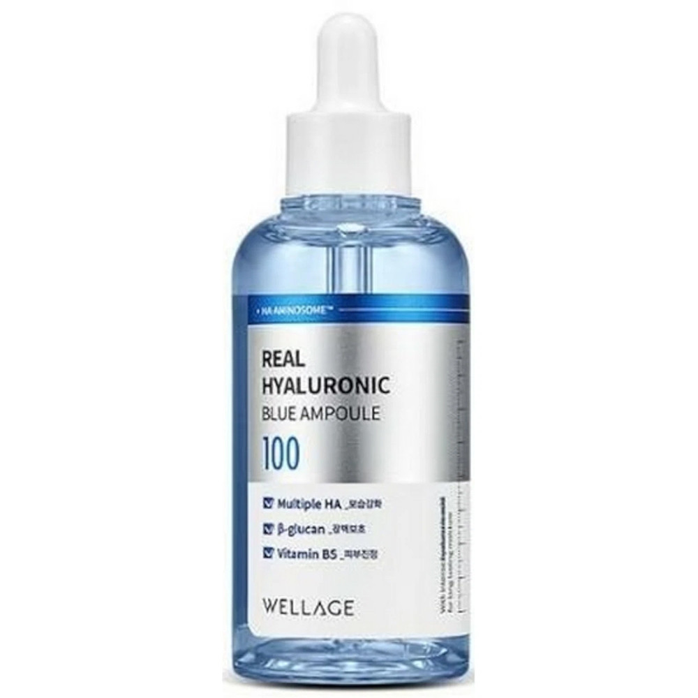 WELLAGE Real Hyaluronic Blue Ampoule 100 Multiple HA Vitamin B5 Hydrating Soothing Facial Serum