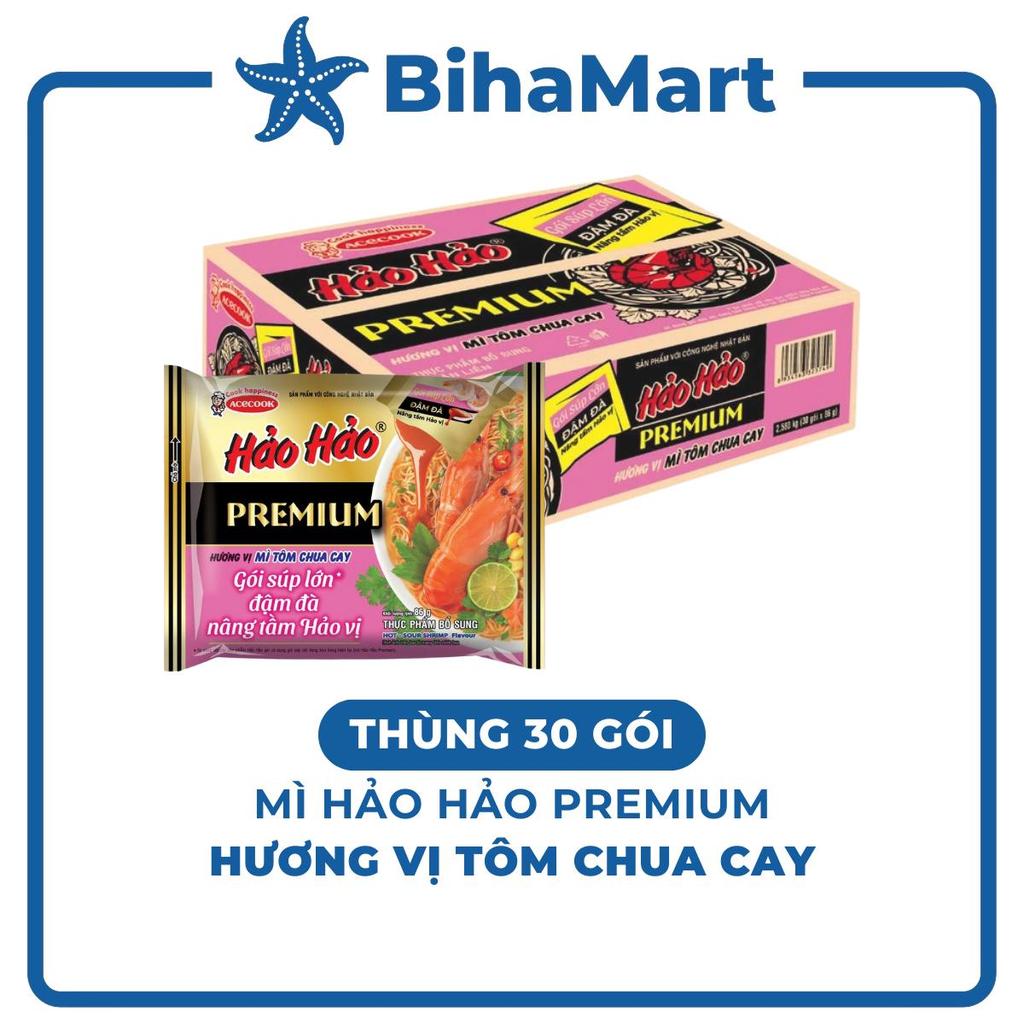 THÙNG 30 GÓI - ACECOOK - Mì Hảo Hảo Premium hương vị Tôm chua cay, Mì tôm chua cay Hảo Hảo, Mì ăn li