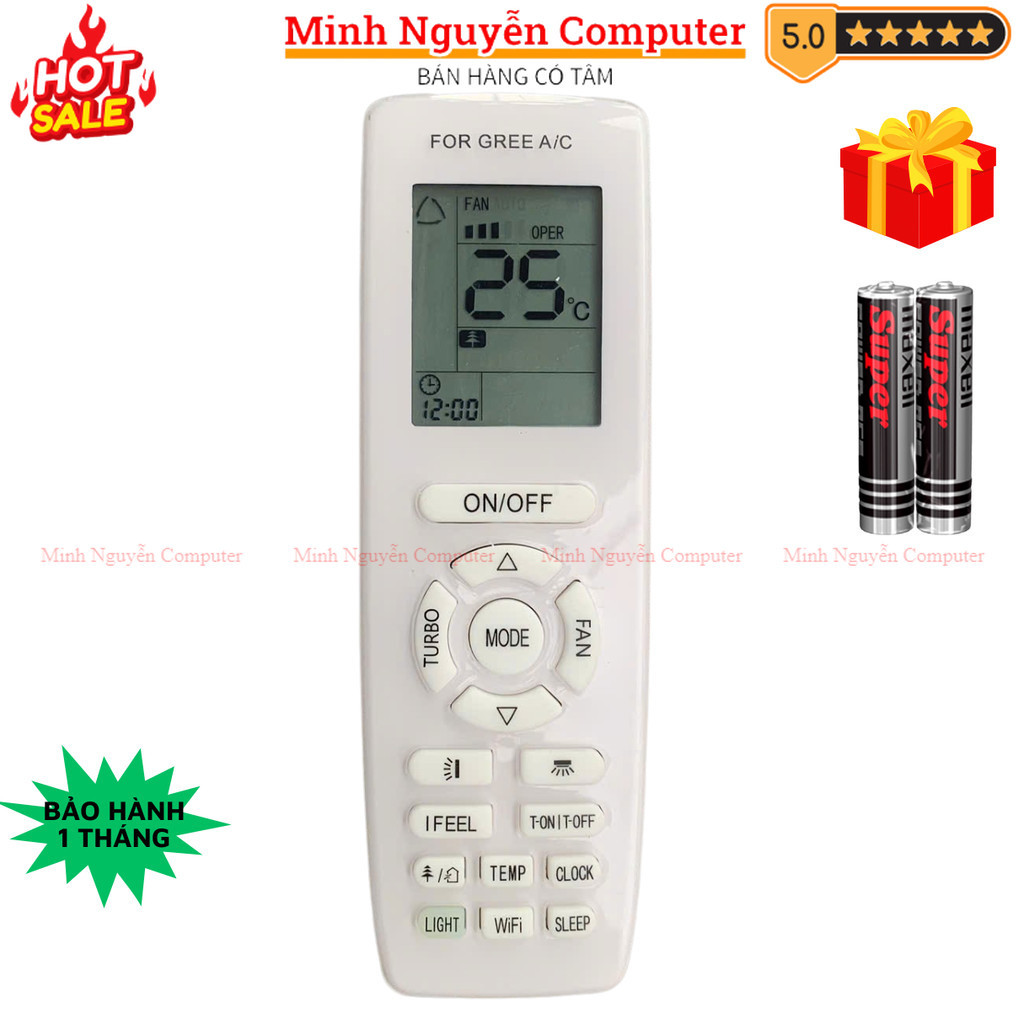 Điều khiển điều hoà GREE Mã 05, remote máy lạnh GREE GWC18PC-K3D0P4 -tặng pin - Minh Nguyễn Computer
