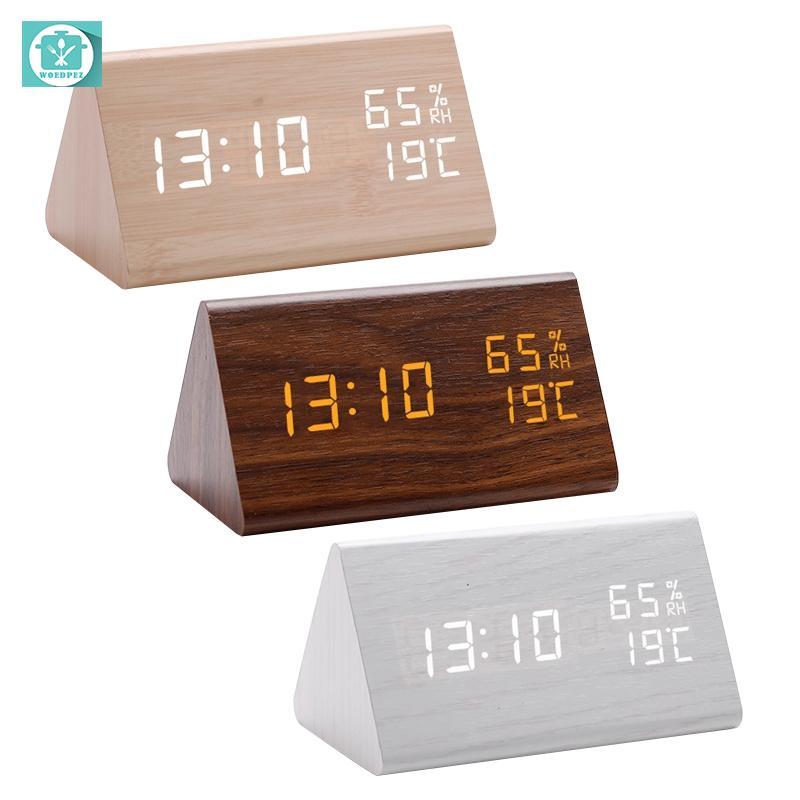 Digital Clock  Triangular Led Alarm Clock Table Humidity Temperature