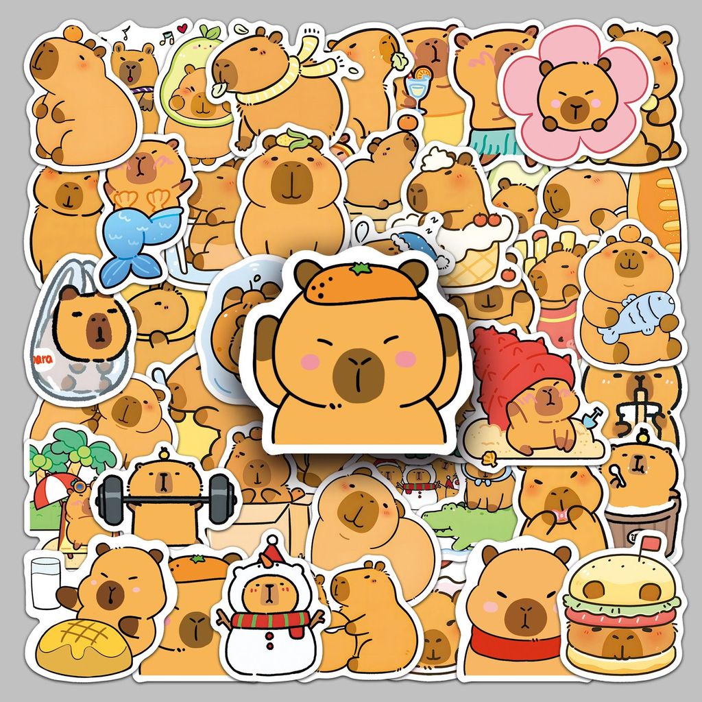 Set 50 sticker capybara dễ thương, sticker mochi Kawaii waterproof dán journal, chai nước, máy tính