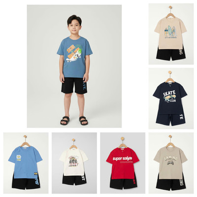 Bộ ngắn tay mùa hè thun cotton mùa hè LITIBABY bé trai size đại từ 30kg - 55kg