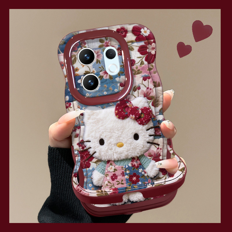 Thích Hợp Cho vivoS50 Ốp Lưng Điện Thoại 30promini Nữ Mới s20 Floral kitty Cat s19 / 18 Rượu Vang Đỏ