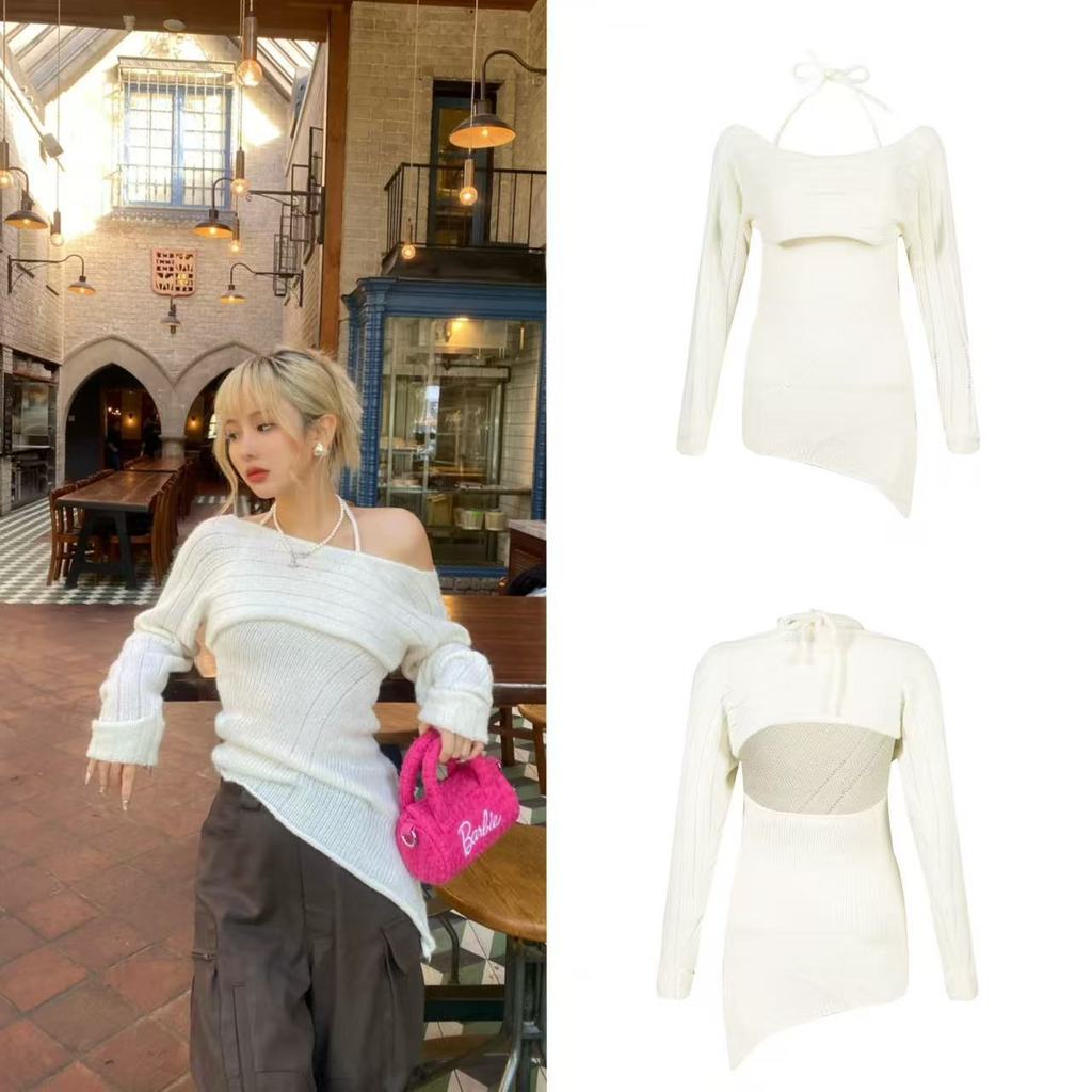 Come out and play Irregular halter neck knit top set, same style as Han So-hee's