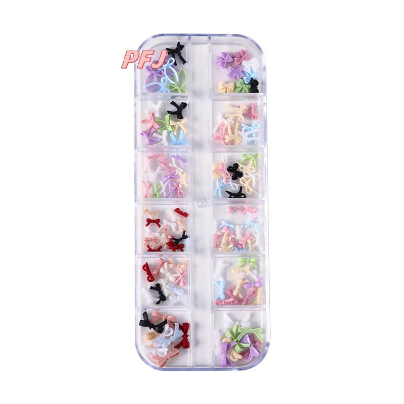 PFJ 12 Lưới Nhiều Màu Nơ Móng Tay Nghệ Thuật Quyến Rũ Mini Dây Đáng Yêu Thắt Nơ Nhựa Trang Trí Móng 