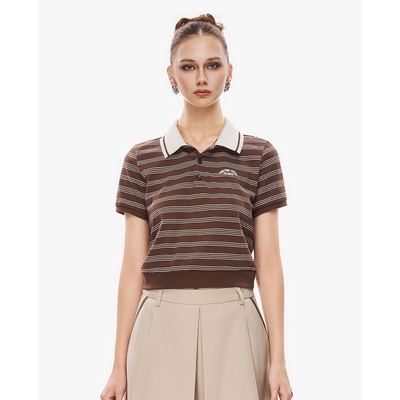 GIGI - Áo croptop nữ cổ bẻ tay ngắn kẻ sọc_G1211T261226-11