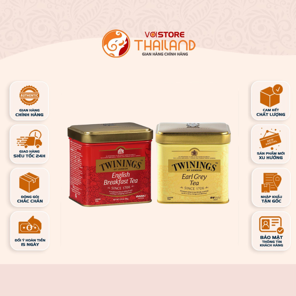 [HỘP 100gr] Trà Lá Lớn Twinings English Breakfast, Trà Lá Twinings London Strand Earl Grey
