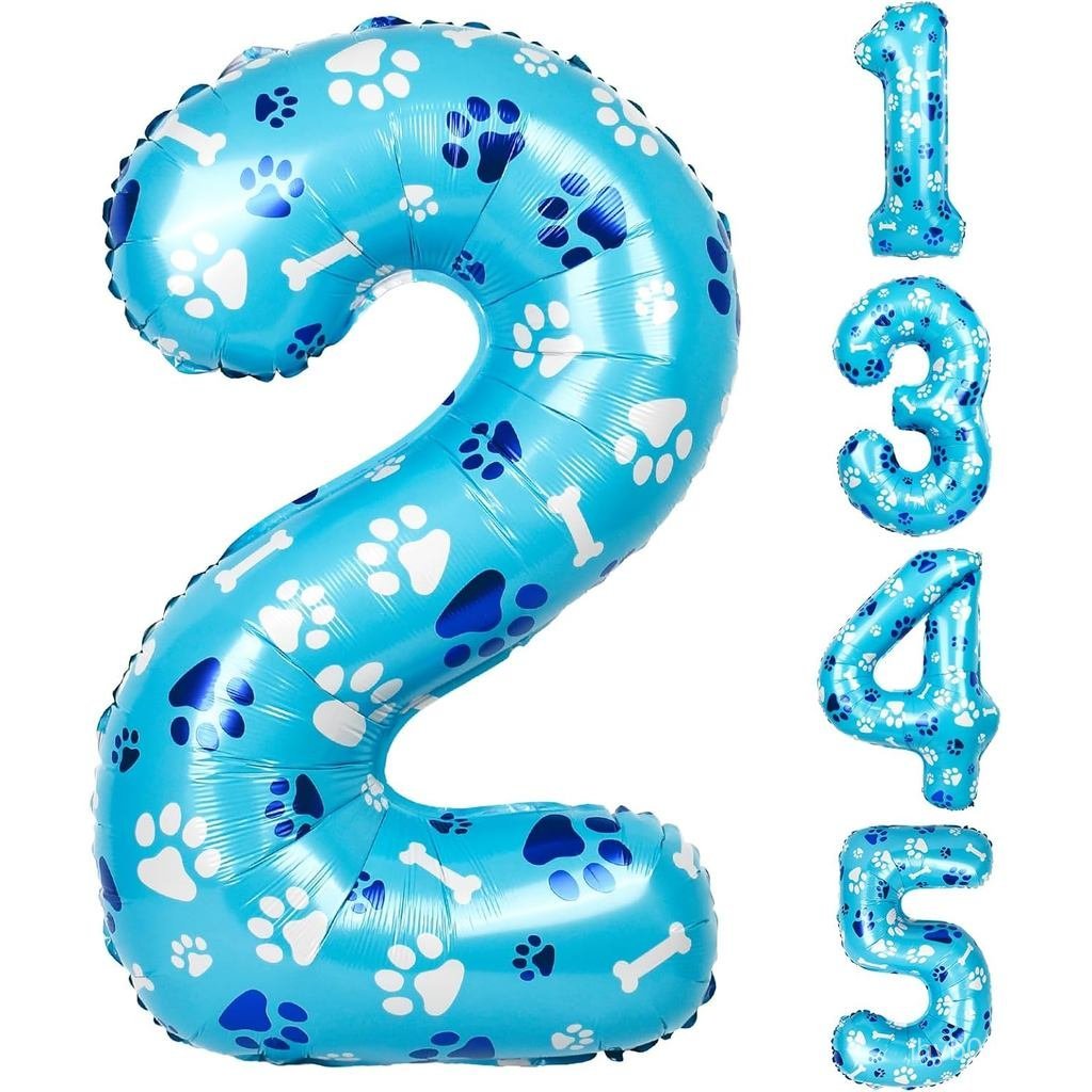 Bóng bay sinh nhật 40 Inch Blue Dog Paw, Bóng bay số 2 cho bé gái Bé trai Chó xanh Paw In theo chủ đ