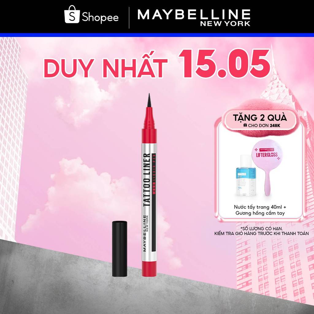 Bút Kẻ Mắt Nước Đen 48H Đậm Màu Bền Màu Không Lem Không Trôi Maybelline New York Tattoo 48h Liquid Pen EyeLiner 1g