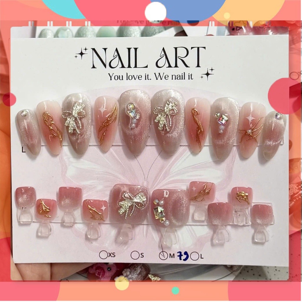 Bộ Móng Tay Chân Giả Nail Box Dáng Dài / Ngắn / Thiết Kế / Đính Đá M79 S55 M79