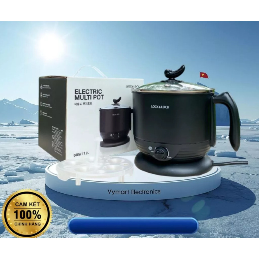 Nồi Điện Đa Năng Mini LocknLock EJP316BLK (1.2 Lít) - 2 Chế Độ, Kèm Khay Luộc Trứng, Bảo Hành 2 Năm