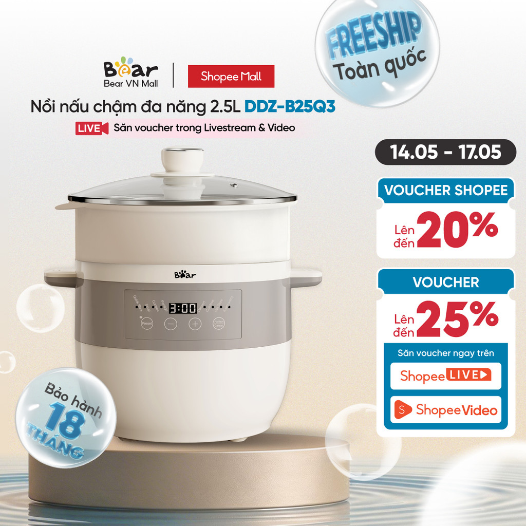Nồi nấu chậm đa năng 2.5L Bear DDZ-B25Q3 - Hàng Chính Hãng