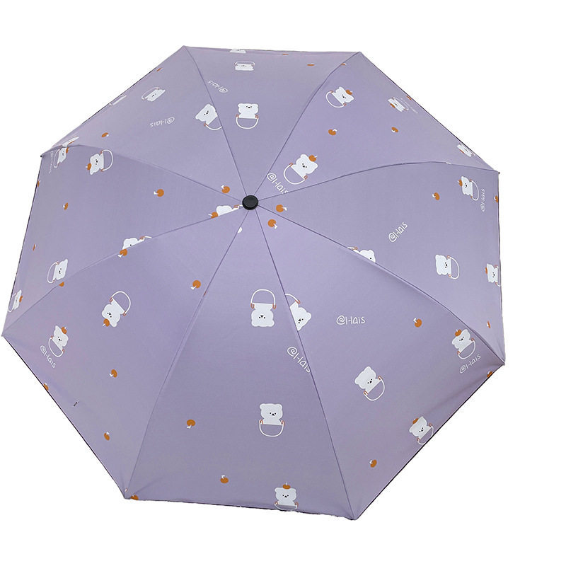 ô gấp gọn mini dù gấp gọn Ô nhựa đen hình gấu hoạt hình ô chống nắng gấp 8 xương ba lần ô chống nắng