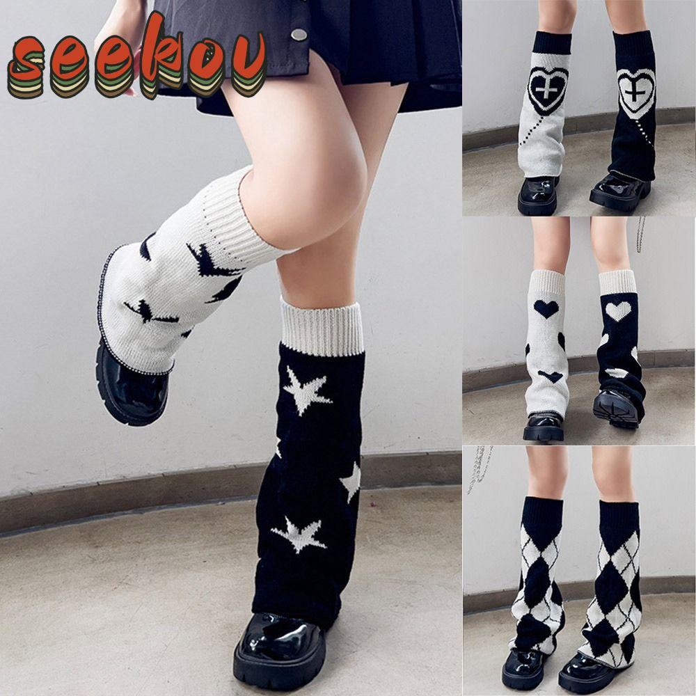 SEEKOV Punk Leg Warmer, Họa Tiết Ngôi Sao Hai Mặt Đeo Chân Nữ, Phong Cách Punk Thiết Kế Chữ Thập Rời