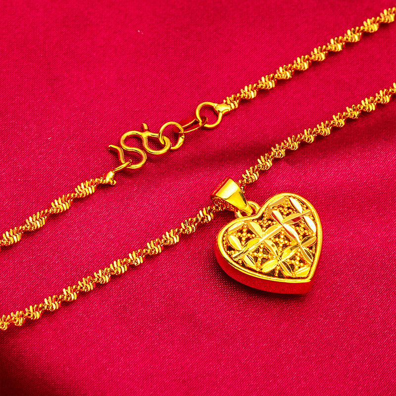 Popular~New women's heart-shaped carvings necklace, water ripple design, fashionable women's gold-pl
