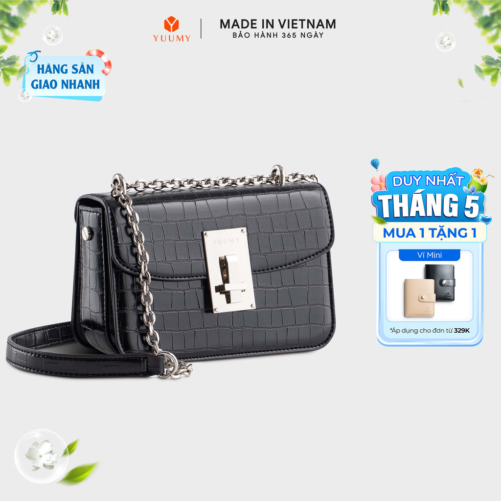 Túi Yuumy (Thời trang nữ phối khóa trang trí size 18 - Túi đeo chéo da Verein YN186)