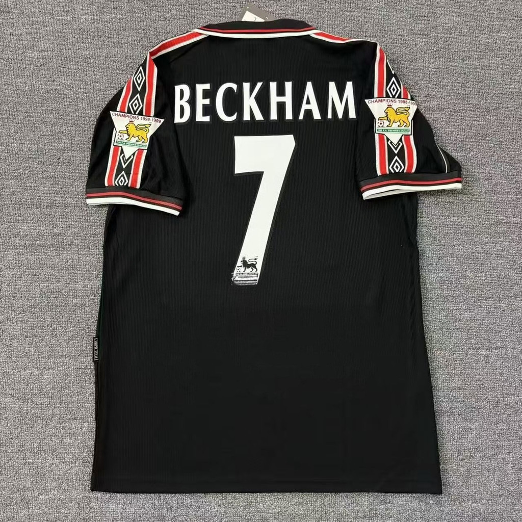 Áo thun bóng đá màu đen cổ điển 98-99 Manchester United Áo thun tùy chỉnh Beckham-FG001