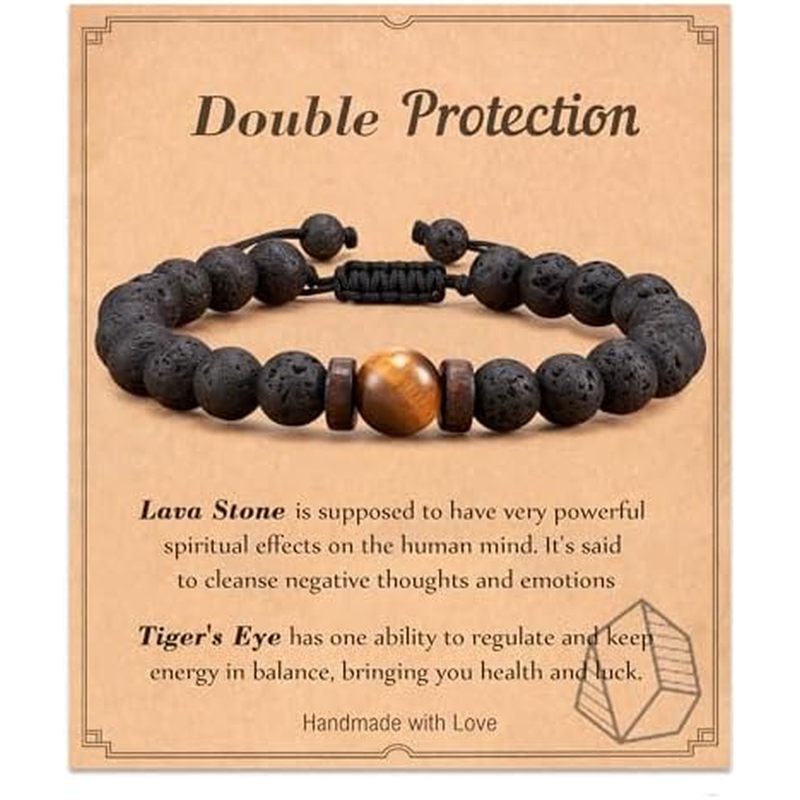 Seyaa Bảo Vệ Đôi Vòng Tay Đá Tự Nhiên Cho Nam Thiếu Niên Bé Trai, Mắt Hổ Đen Onyx 8 Mm Handmade Hạt 