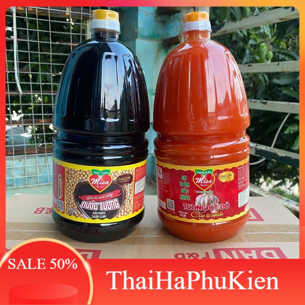 Thùng 6 Can Tương ớt đỏ,Nước tương xì dầu Misa 2L Loại Cao Cấp Mới