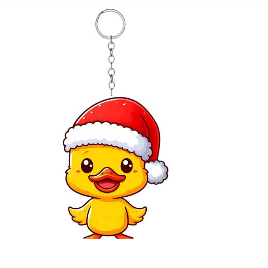 Cute Santa Duckling Tangled Up In Christmas Tree Lights Keychain