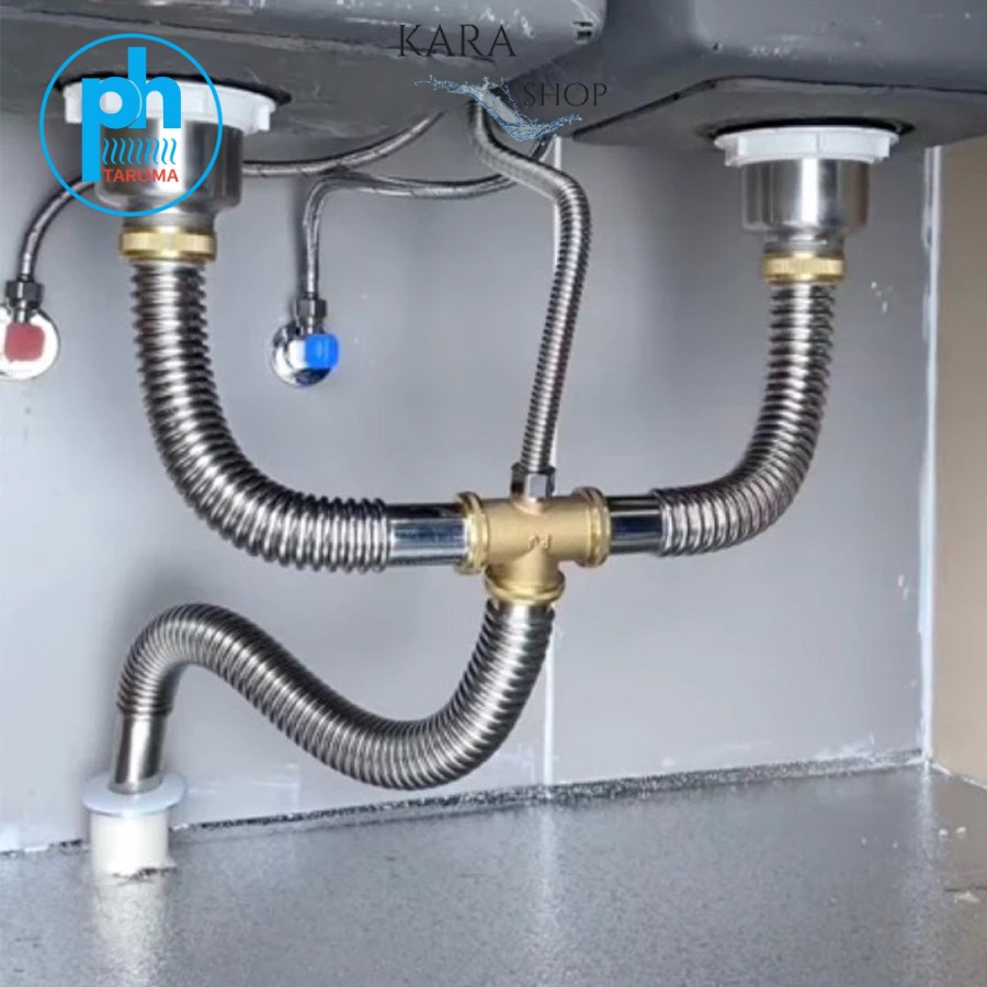 Bộ Xi Phông Chậu Rửa Bát 2 Hố Inox 304 - Xi Phông Inox Cao Cấp, Thoát Nước Nhanh, Dễ Lắp Đặt, Bầu 11