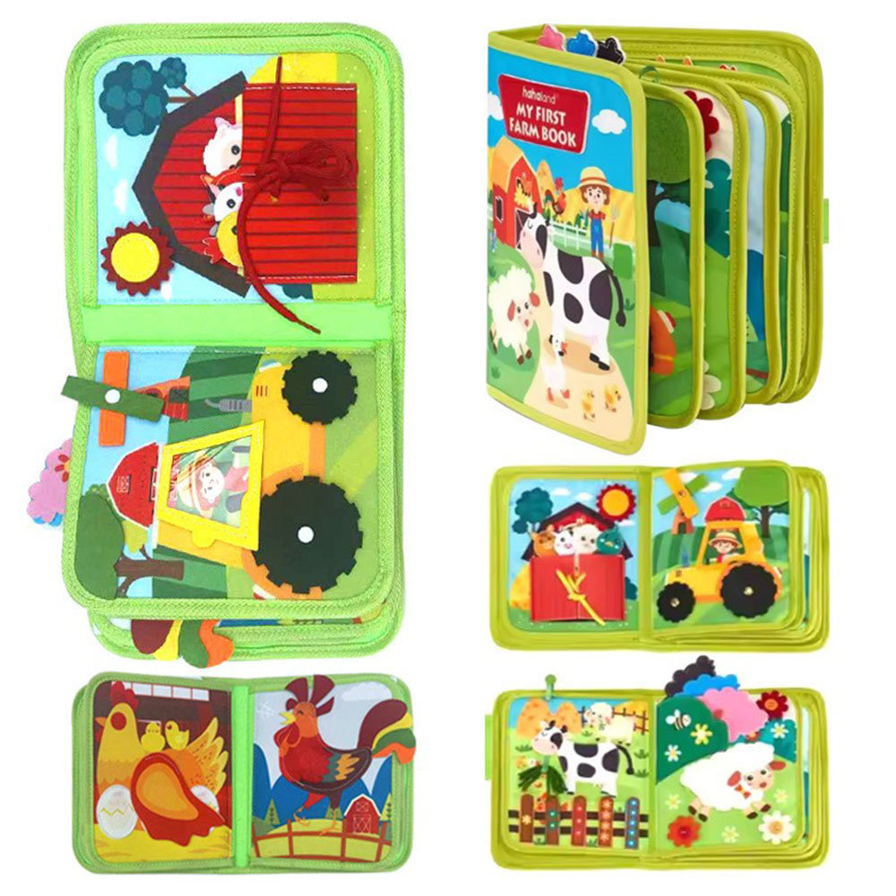 Hahaland My First Farm Cloth Book Interactive Farm Animal Sensory Book Anti-Bite Early Education Toy