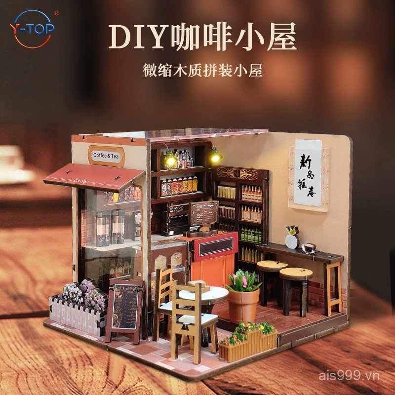BHGP [Cash commodity and quick delivery]Corner Coffee House Wooden Handmade DIY Puzzle Puzzle Board 