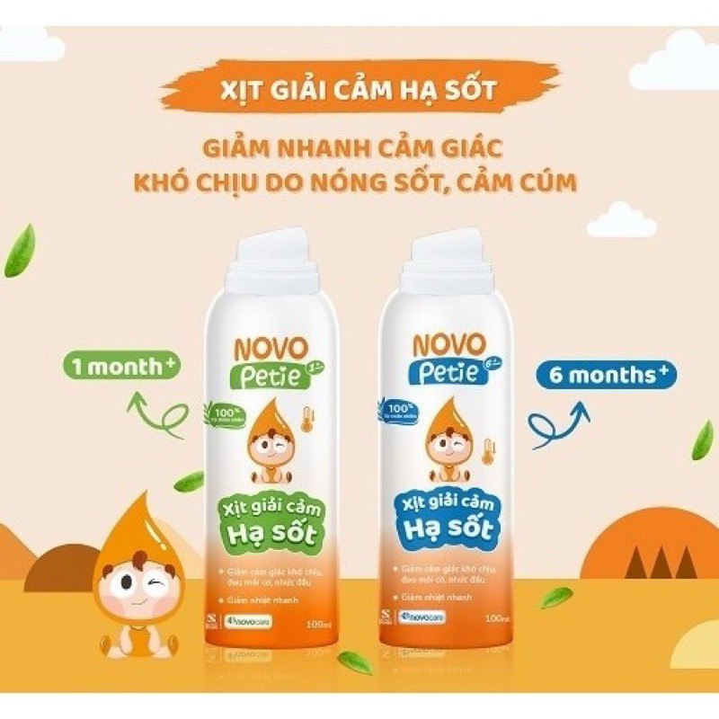 Xịt giải cảm hạ sốt NoVo Petie - giảm nhanh cảm giác khó chịu do cảm cúm , nóng sốt sau 2 phút (tặng
