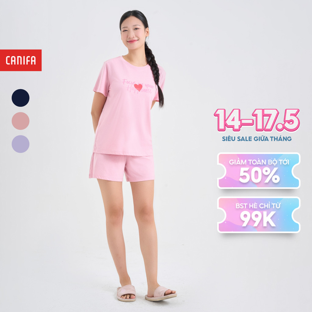 Bộ quần áo nữ cộc tay quần đùi có hình in CANIFA 6LS25S002