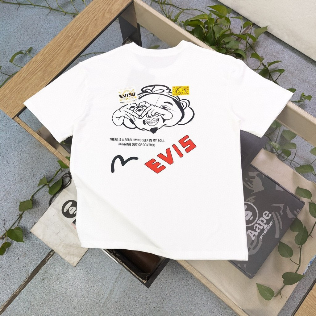 EVISU / God of Fortune 2026 Áo thun ngắn tay cổ tròn cổ điển dành cho nam nữ Thể thao ngắn tay Màu t
