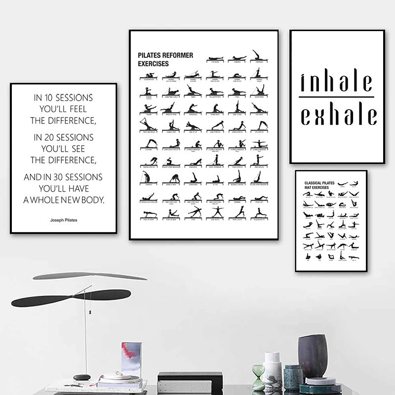 Pilates Biểu Đồ Tập Luyện Poster Canvas In Hình Phòng Yoga Trang Trí Tường, Pilates BodyBuilding Hướ