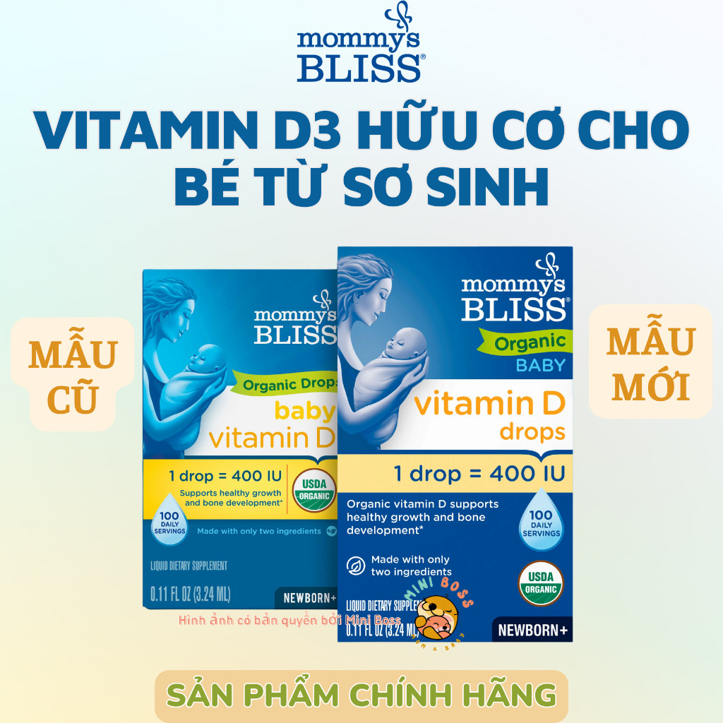 Vitamin D3 Mommy's Bliss Organic - D3 hữu cơ siêu sạch của Mỹ