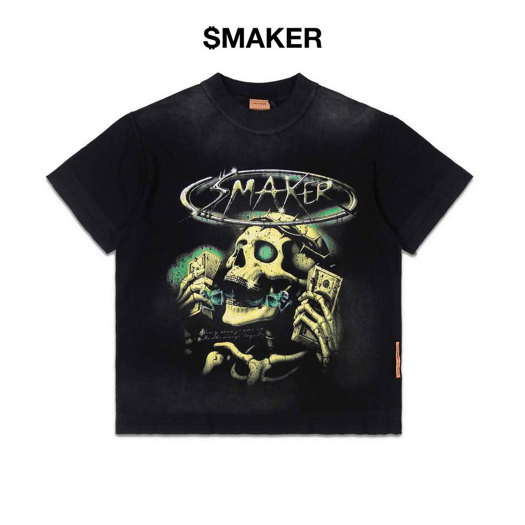 [SMAKER] Áo thun 100% cotton màu đen - MONEY CALL WASHED TEE IN BLACK