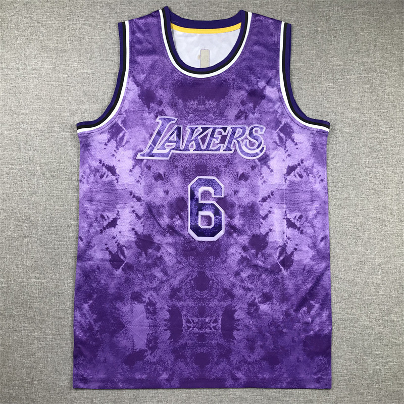 Seleccionado traje de baloncesto bordado LAKERS 6 JAMES Jersey púrpura LAKERS JAMES baloncesto