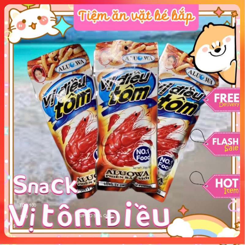 Bịch 30 Gói Tăm Cay Tôm Điều Vị Cay Đặc Biệt, tăm cay cổng trường, đồ ăn vặt, Tiệm ăn vặt Bé Bắp Foo