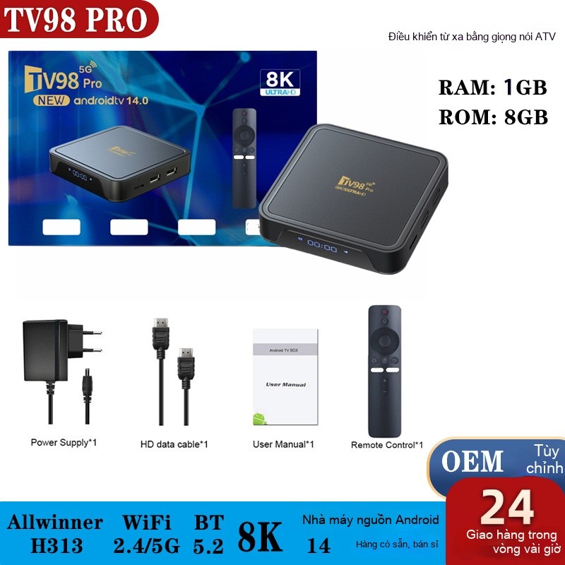 TV98 PRO ATV thiết bị đầu sóng Android14 WiFi 5G tần số kép điều khiển từ xa bằng giọng nói Bluetoot