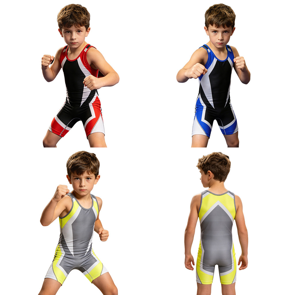 Hedmy Kids Boys Wrestling Singlet Color Block Áo liền quần Không tay Chiều dài đùi Body cho thể thao